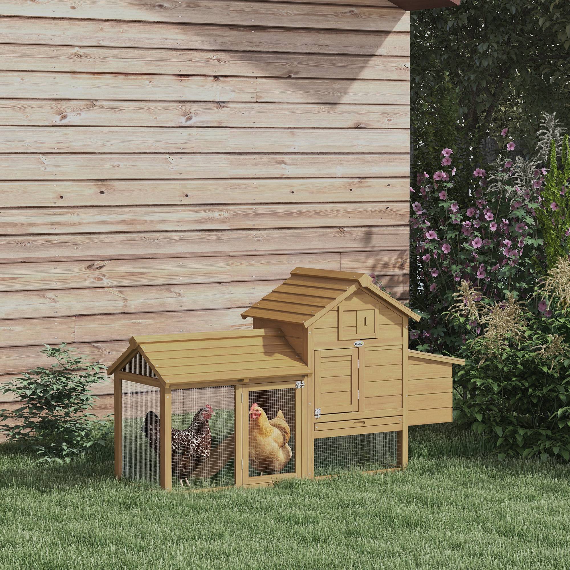 Poulailler préfabriqué en bois pour 2 poules, enclos et nichoir de couvée, 151,5x54x87 cm - Image 3