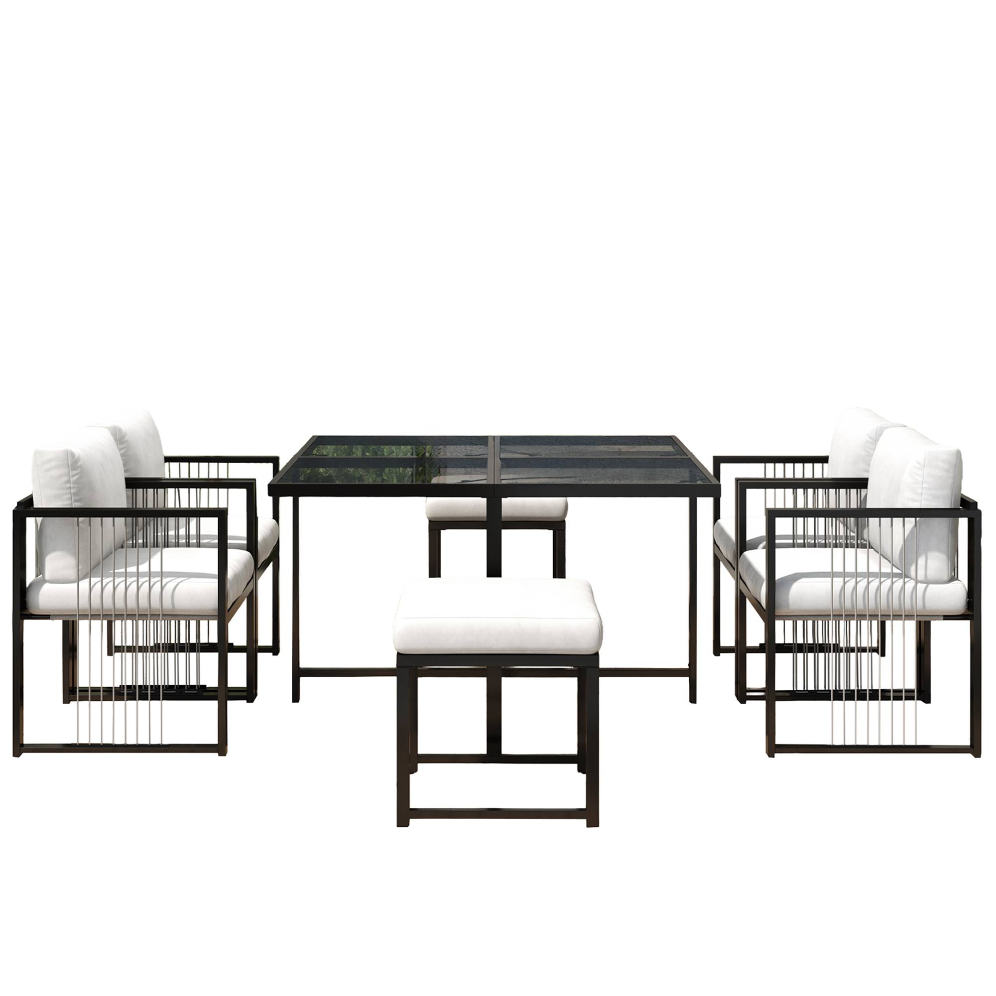 Ensemble Table et Chaise de Jardin avec Table 4 Fauteuils et 2 Poufs Tissu Noir et Blanc - Image 10