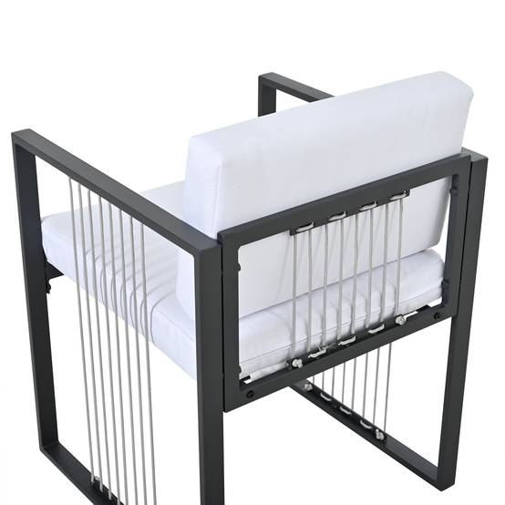 Ensemble Table et Chaise de Jardin avec Table 4 Fauteuils et 2 Poufs Tissu Noir et Blanc - Image 9