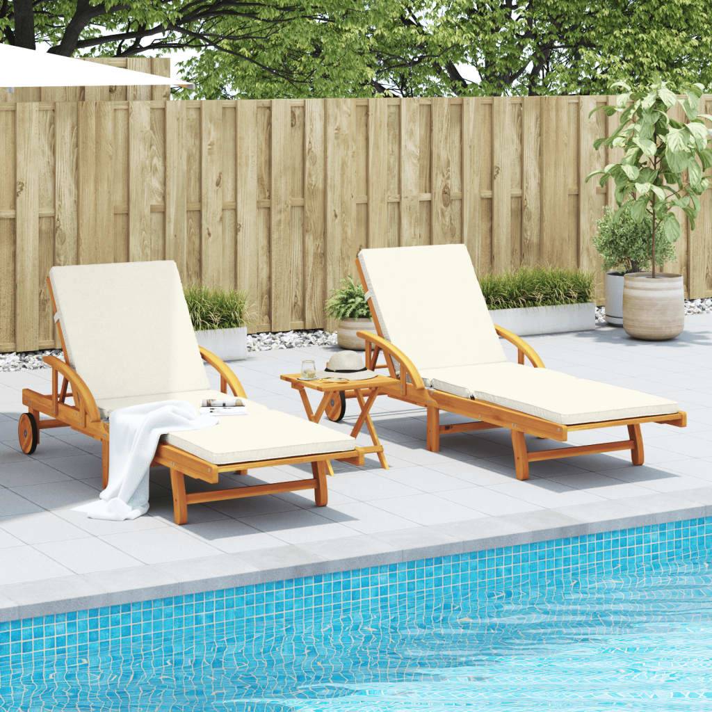 2 Lits Bain Acacia Massif Tablettes et Table Basse Piscine Crème – ComfortXL Outdoor Living - Image 3