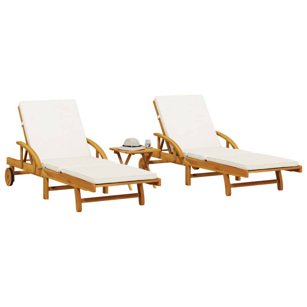 2 Lits Bain Acacia Massif Tablettes et Table Basse Piscine Crème – ComfortXL Outdoor Living - Image 1