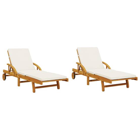 2 Lits Bain Acacia Massif Tablettes et Table Basse Piscine Crème – ComfortXL Outdoor Living - Image 4