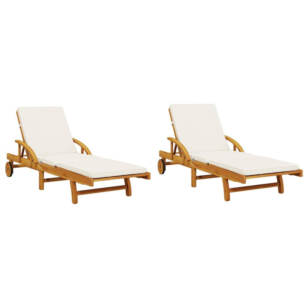 2 Lits Bain Acacia Massif Tablettes et Table Basse Piscine Crème – ComfortXL Outdoor Living - Image 4