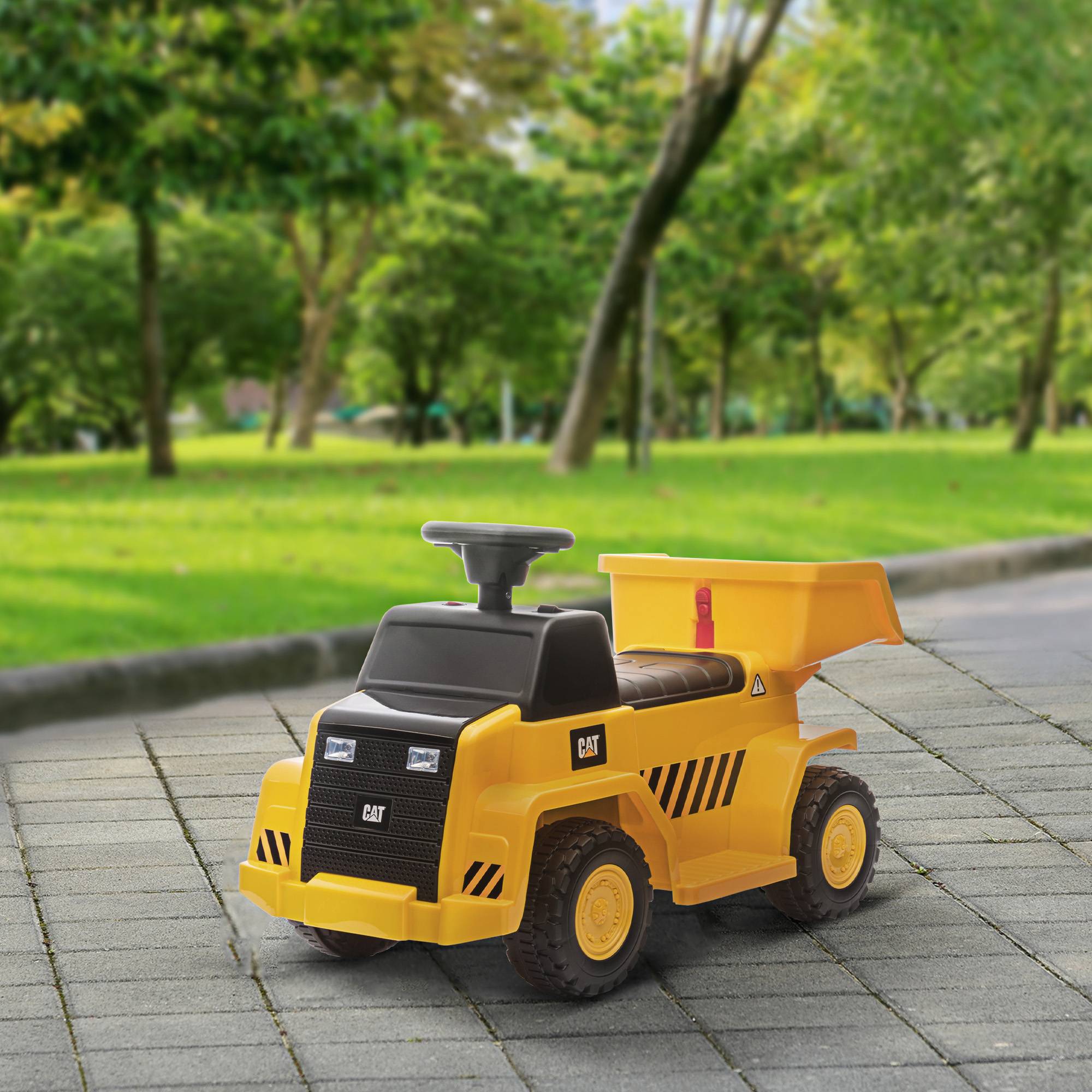 Sans Marque - Camion-benne électrique enfants plateau basculant 3 km/h phares klaxon jaune 74,5x36x43,5 cm - Image 4