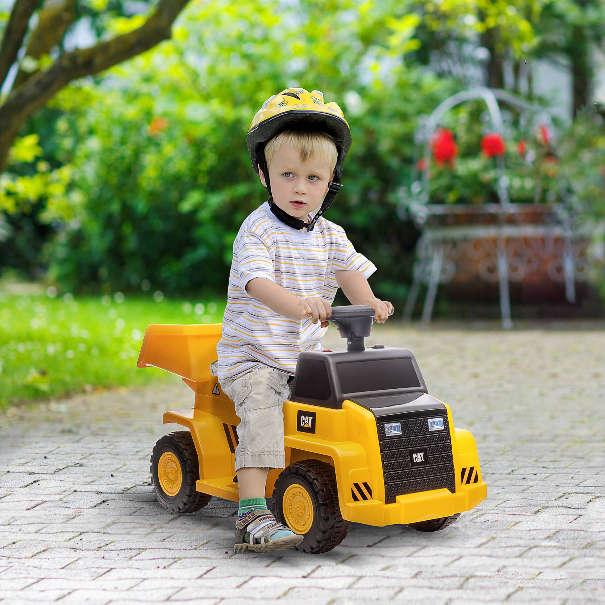 Sans Marque - Camion-benne électrique enfants plateau basculant 3 km/h phares klaxon jaune 74,5x36x43,5 cm - Image 3