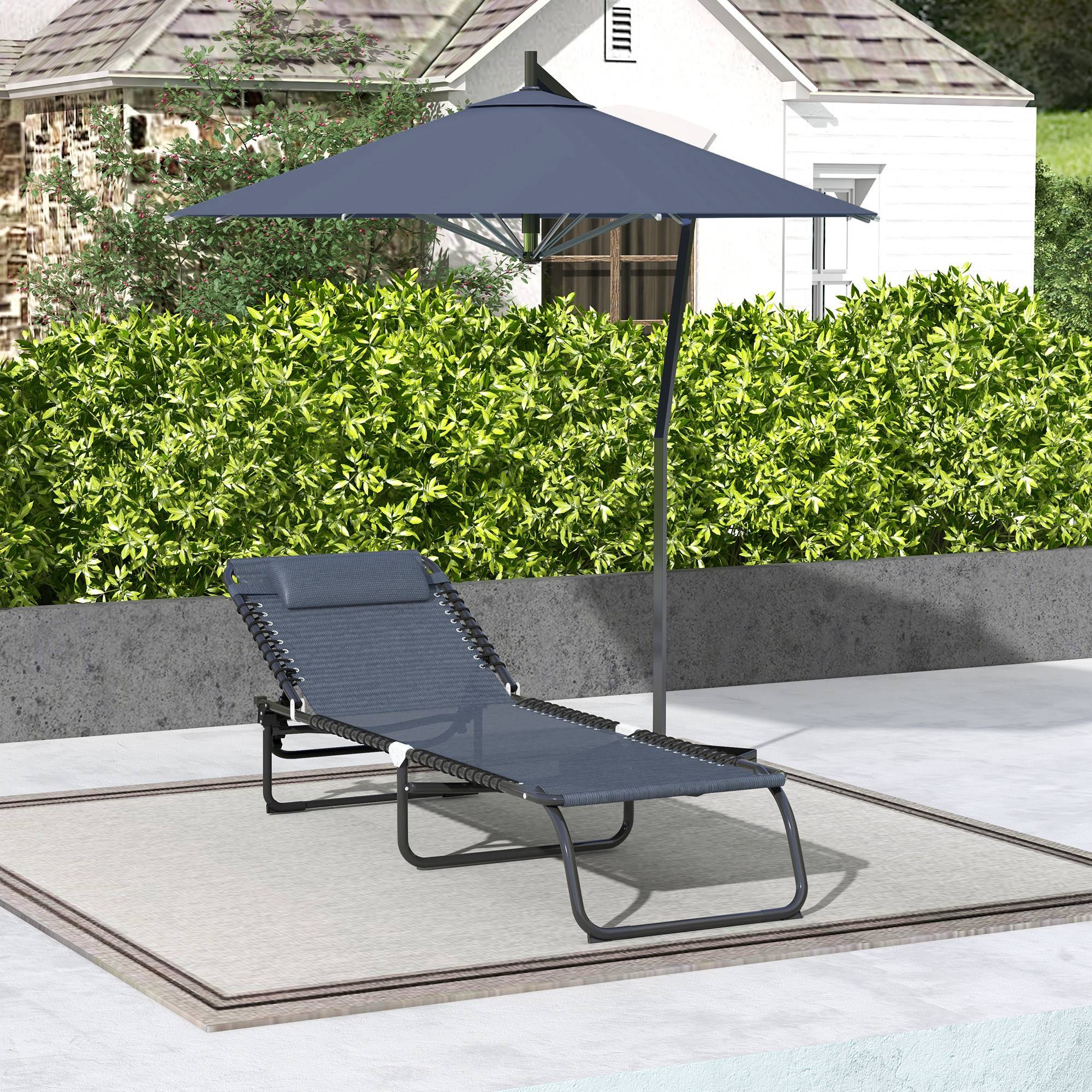 Sans Marque - Bain de Soleil transat Pliable Dossier inclinable Multi-Positions Acier thermoplastique Lacets élastiques Noir - Image 4