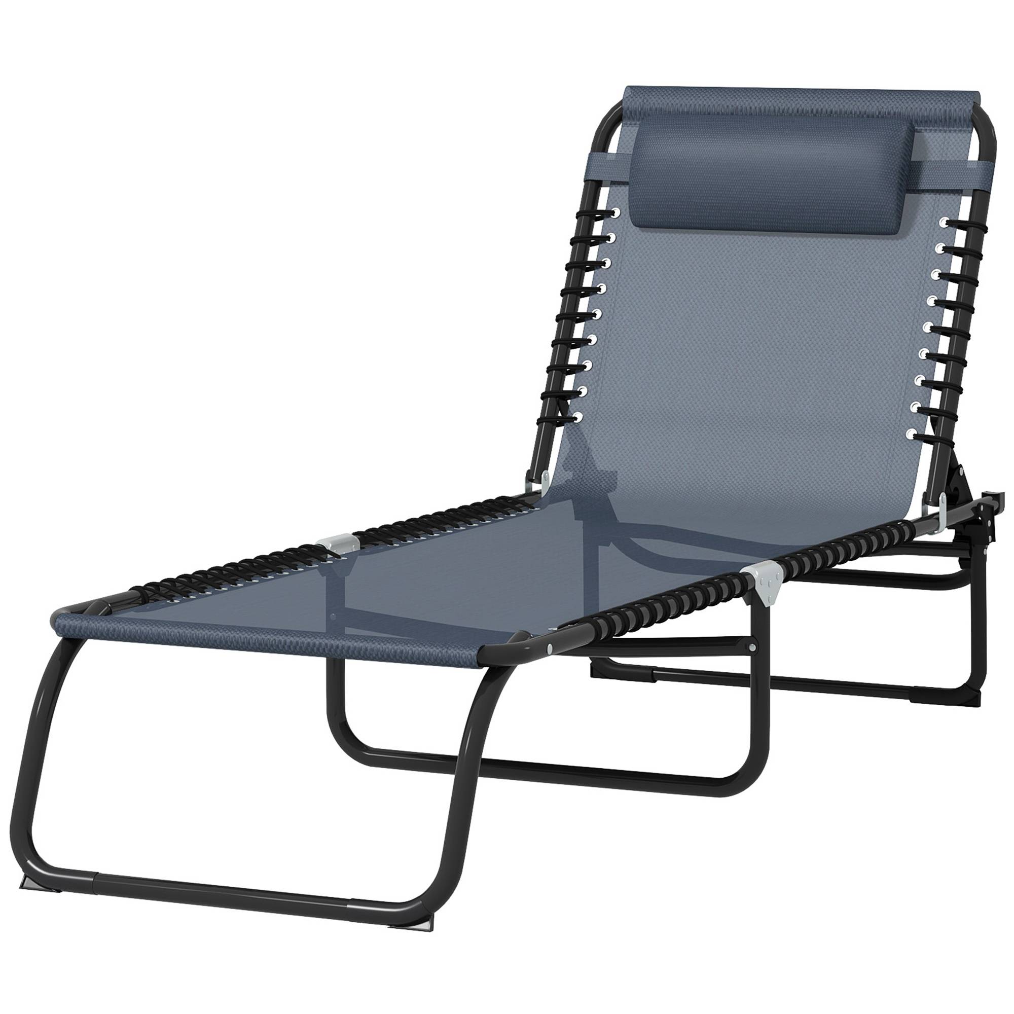Sans Marque - Bain de Soleil transat Pliable Dossier inclinable Multi-Positions Acier thermoplastique Lacets élastiques Noir - Image 2