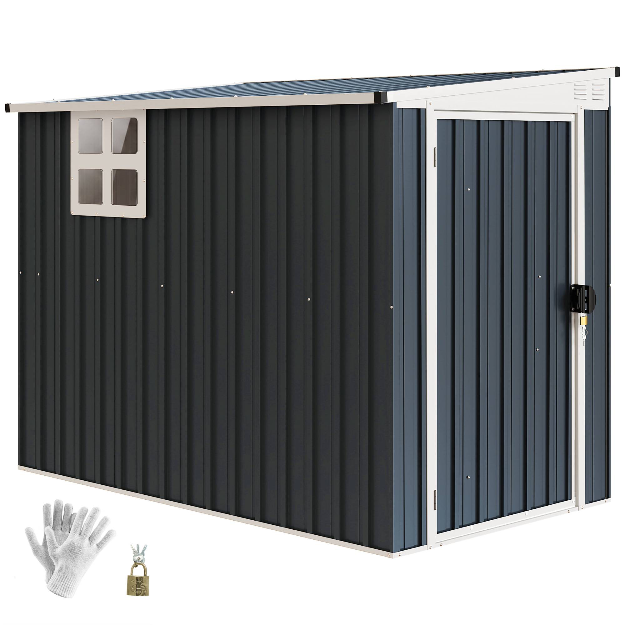 Abri de jardin, abri pour outils de jardin, fenêtres, aérations, verrouillable, acier, gris foncé