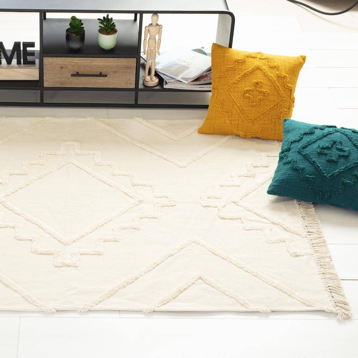 Atmosphera - Tapis "Inca" coton tufté blanc ivoire 120x170cm - Atmosphera Créateur d'intérieur - Imagen 3