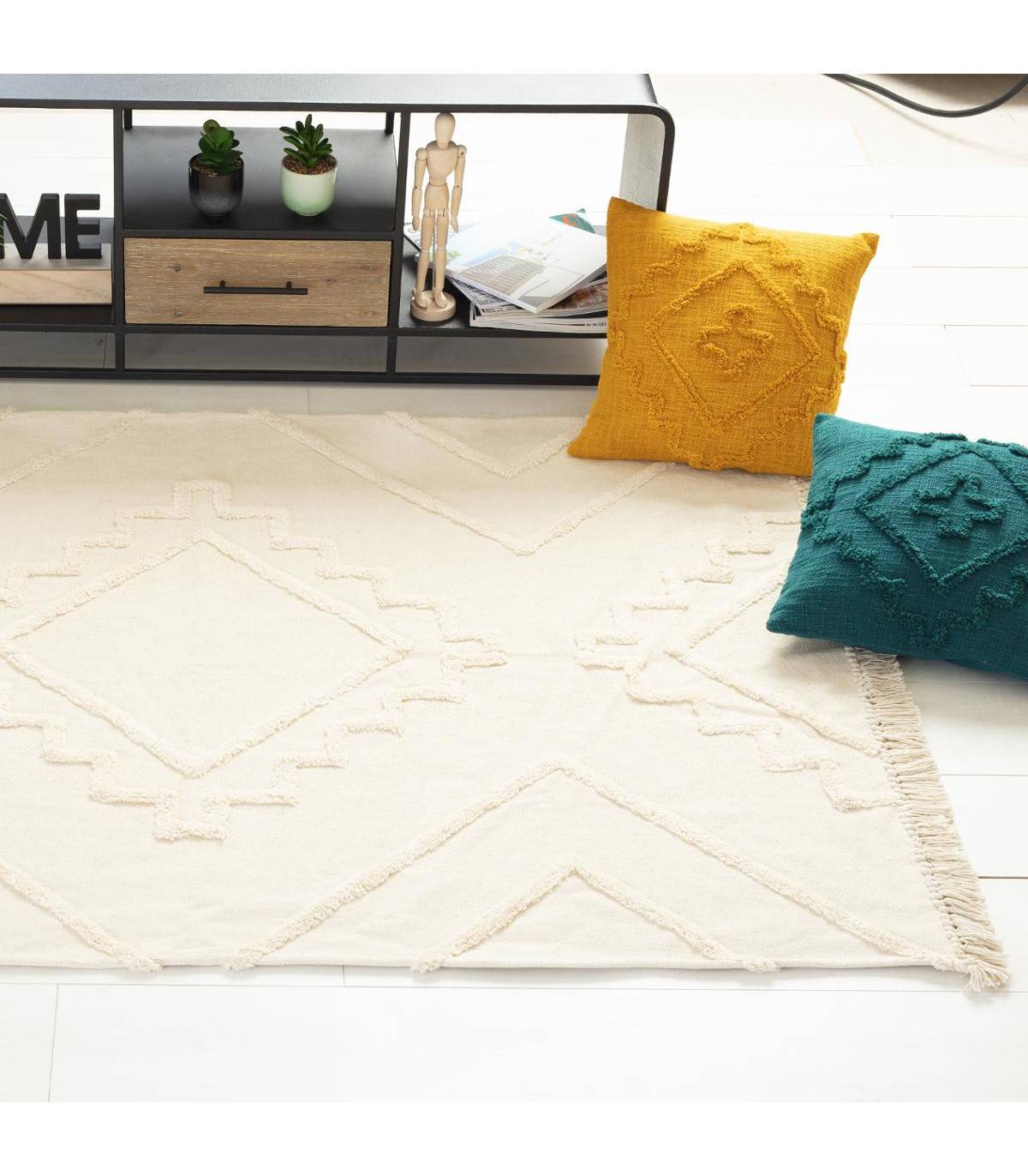 Tapis décoratif en Coton Ivoire motif tufté 120 x 170 cm - Image 4