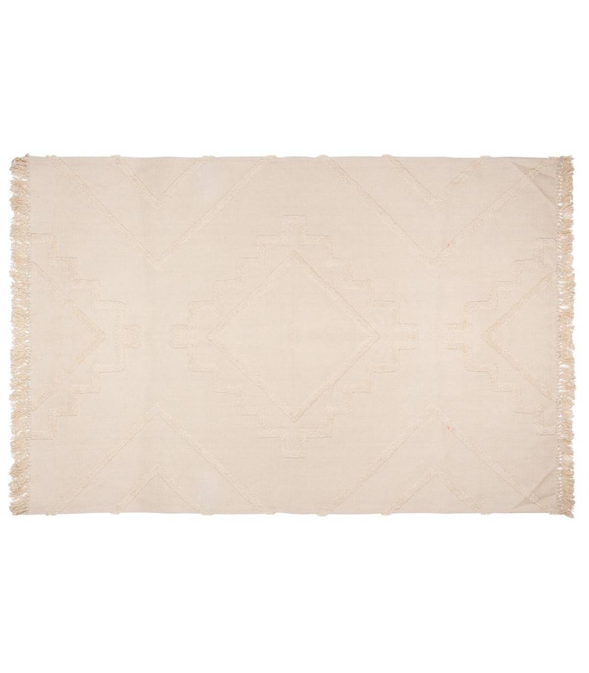 Tapis décoratif en Coton Ivoire motif tufté 120 x 170 cm - Image 1