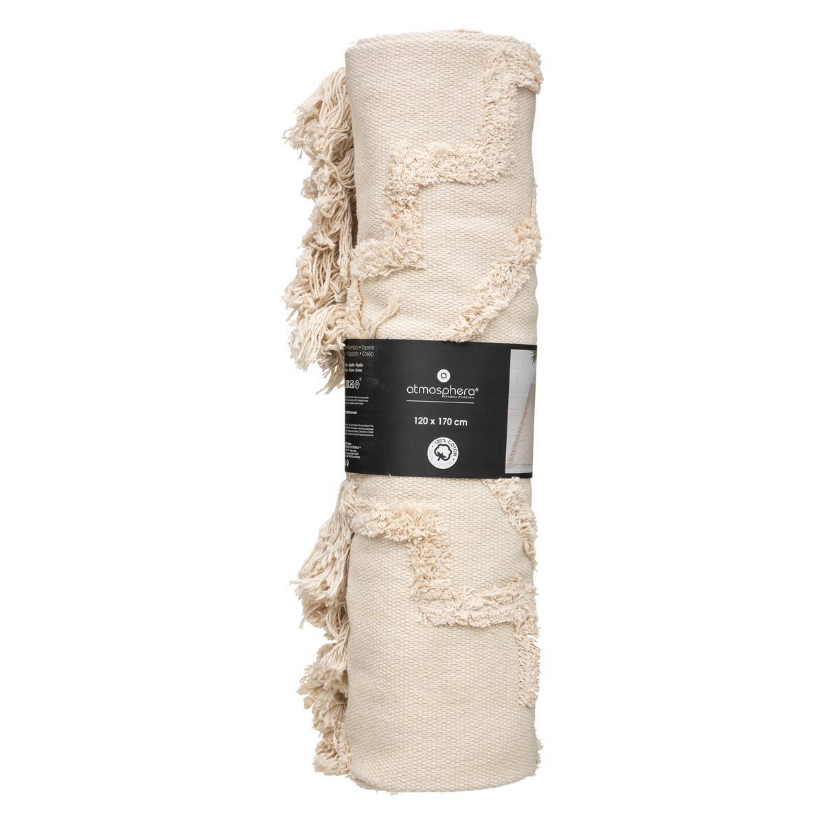 Atmosphera - Tapis "Inca" coton tufté blanc ivoire 120x170cm - Atmosphera Créateur d'intérieur - Imagen 4