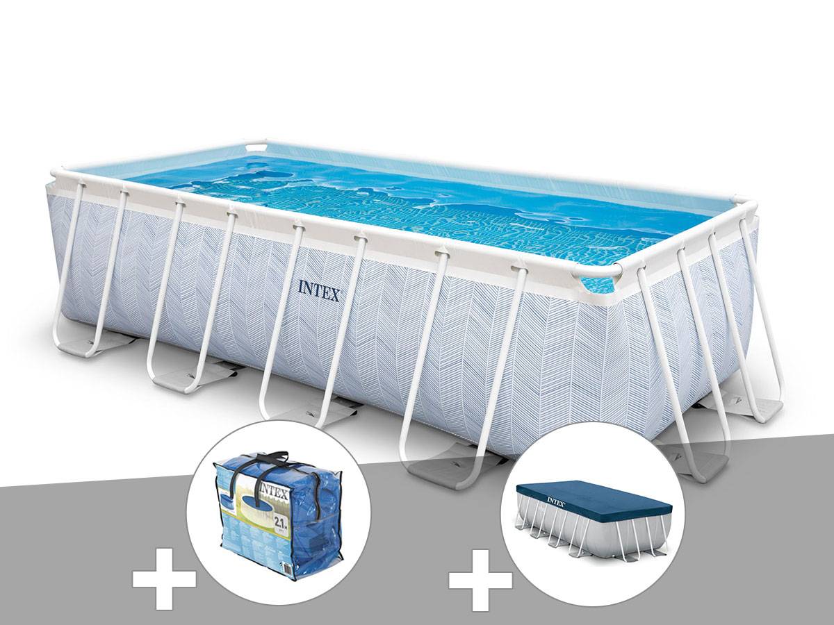 Kit piscine tubulaire Intex Chevron rectangulaire 4,00 x 2,00 x 1,00 m + Bâche à bulles + Bâche de protection - Imagen 1