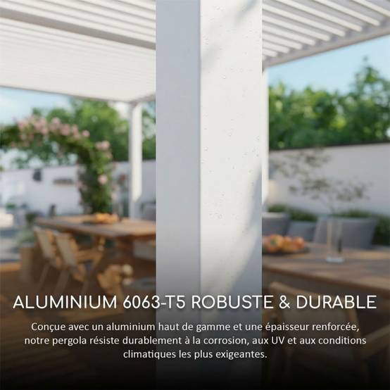 Ombrea - Pergola bioclimatique Ombréa autoportante VS 3x4M Blanc + 1 store 4M blanc - Image 5