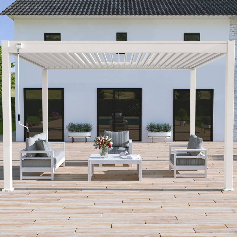 Ombrea - Pergola bioclimatique Ombréa autoportante VS 3x4M Blanc + 1 store 4M blanc - Image 1