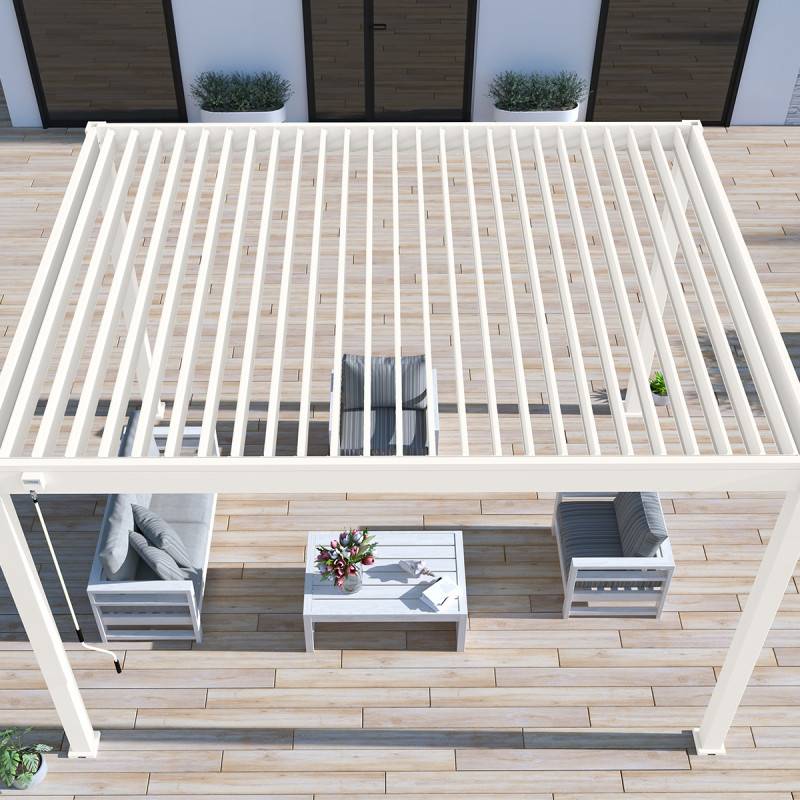 Ombrea - Pergola bioclimatique Ombréa autoportante VS 3x4M Blanc + 1 store 4M blanc - Image 4