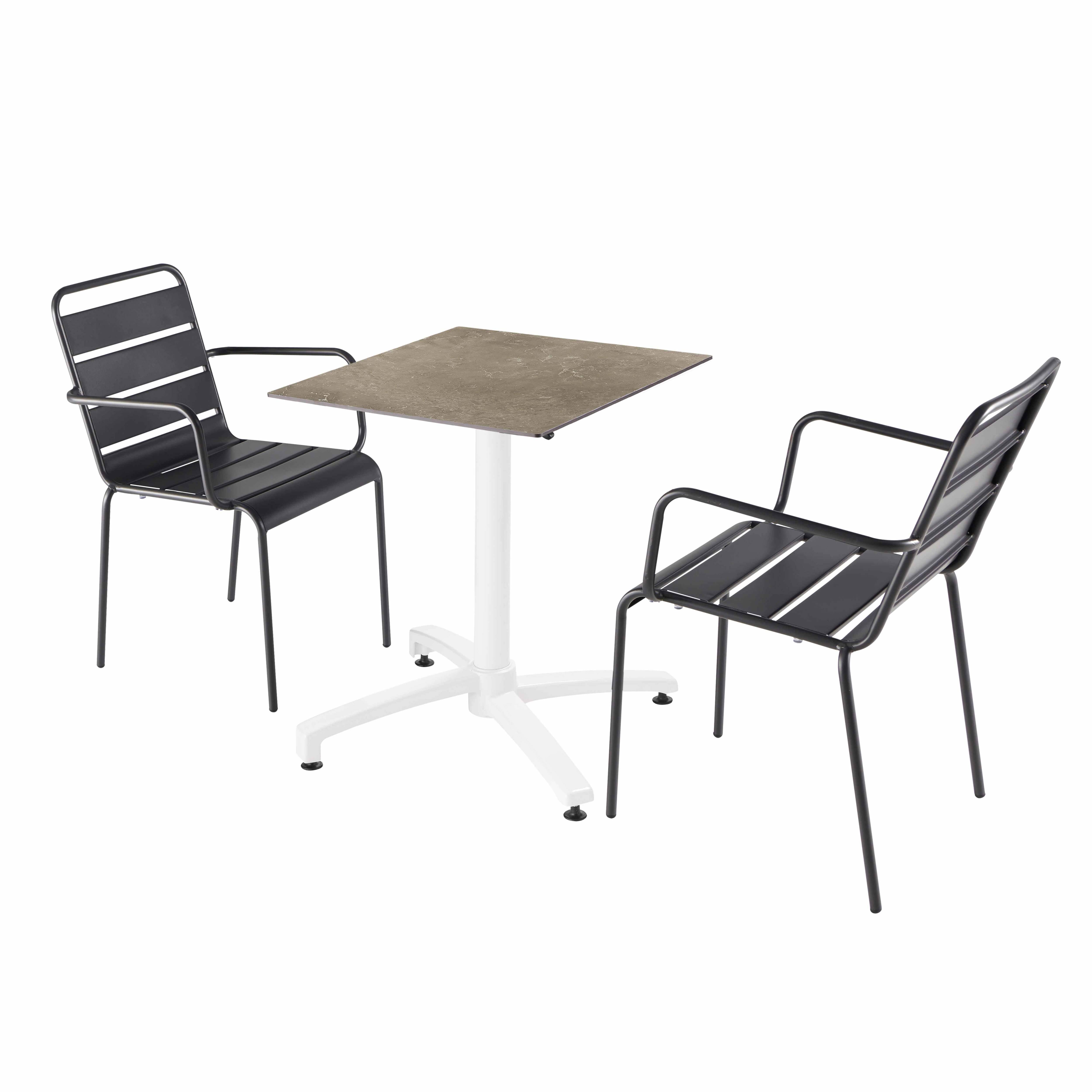 Oviala - Ensemble table terrasse stratifié marbre beige et 2 fauteuils Gris - Oviala - Imagen 1
