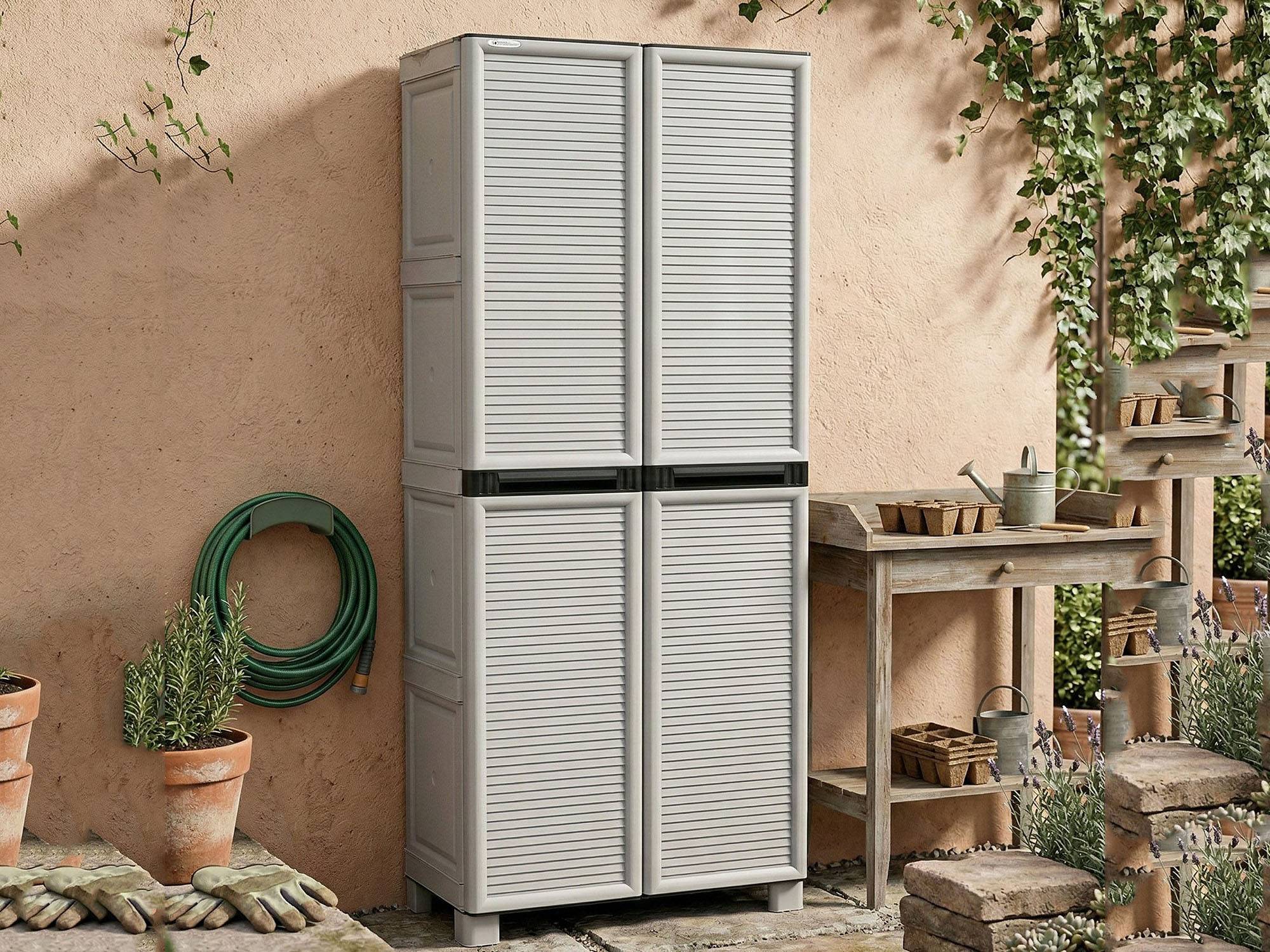 Dmora - Armoire d'extérieur Dbaldanz, Mobilier d'extérieur, Armoire de buanderie polyvalente, 100% Made in Italy, Gris clair, 70x39h172 cm - Dmora - Imagen 6