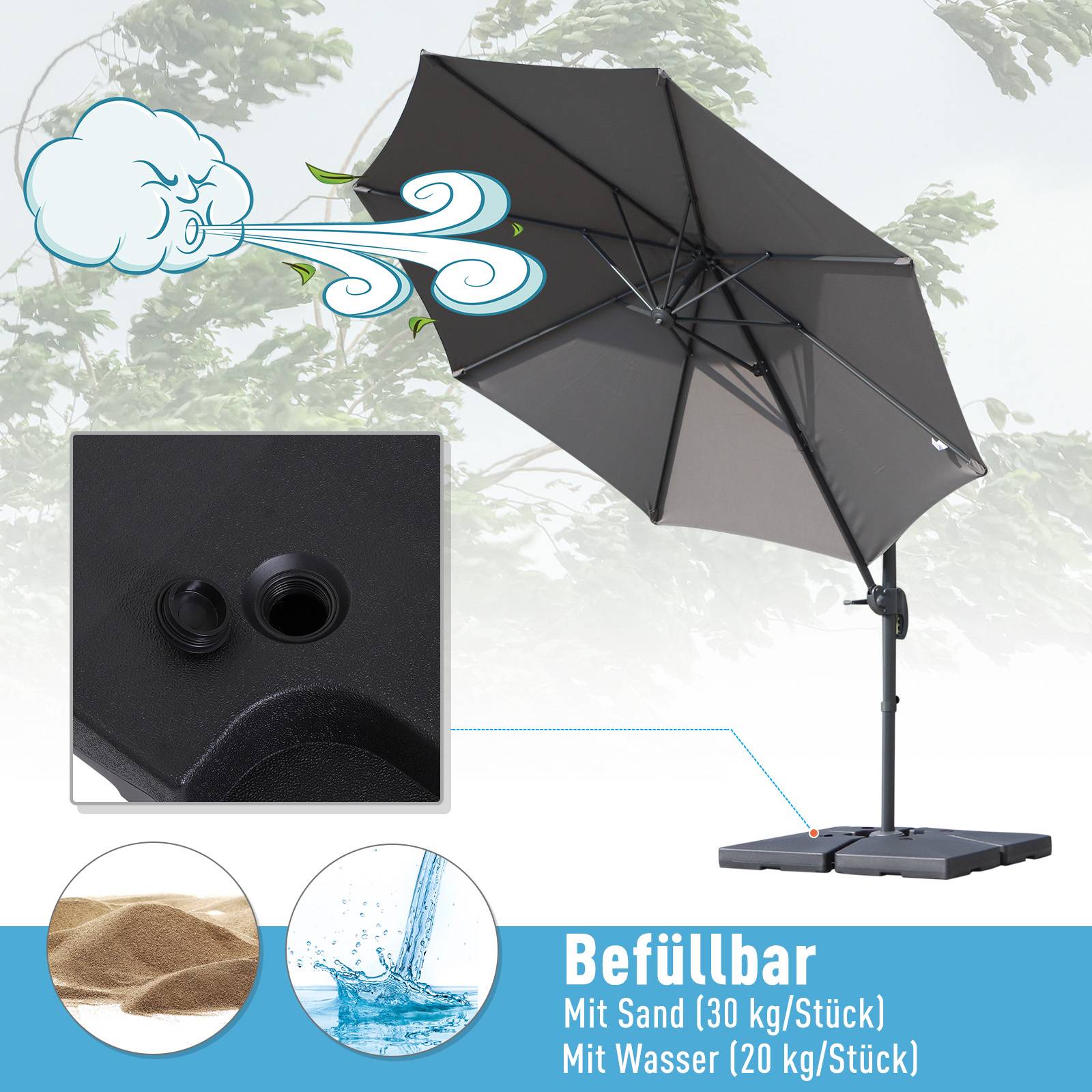 Dalles de lestage 4 pièces plastique jardin terrasse remplissage sable 51cm noir - ComfortXL Outdoor Living - Image 6