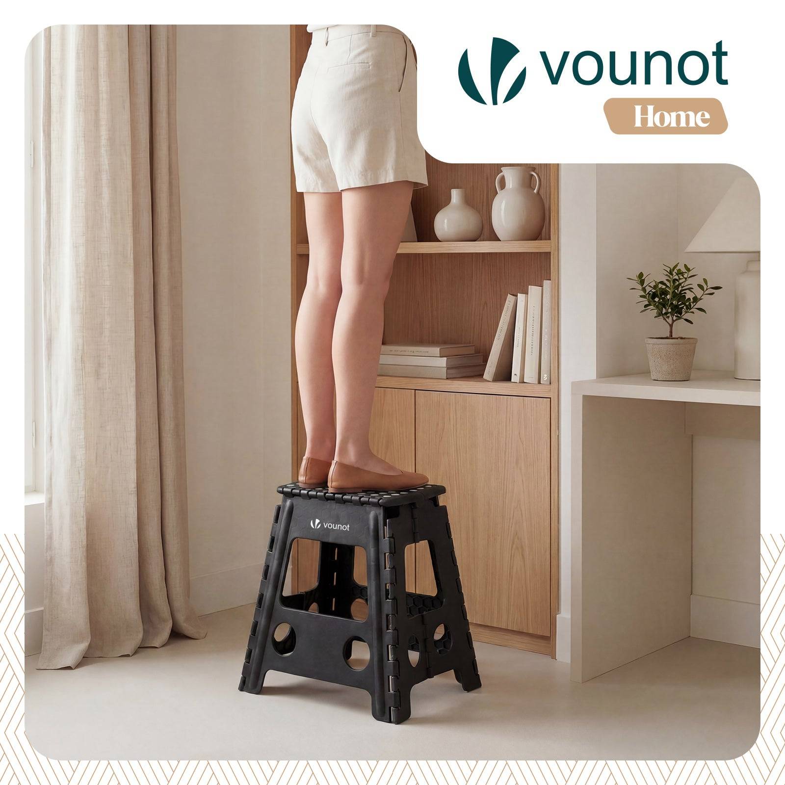 Tabouret pliant portable 39x32x40 cm - Marchepied pliable antidérapant avec poignée - Plastique - Noir - VOUNOT® - Image 2