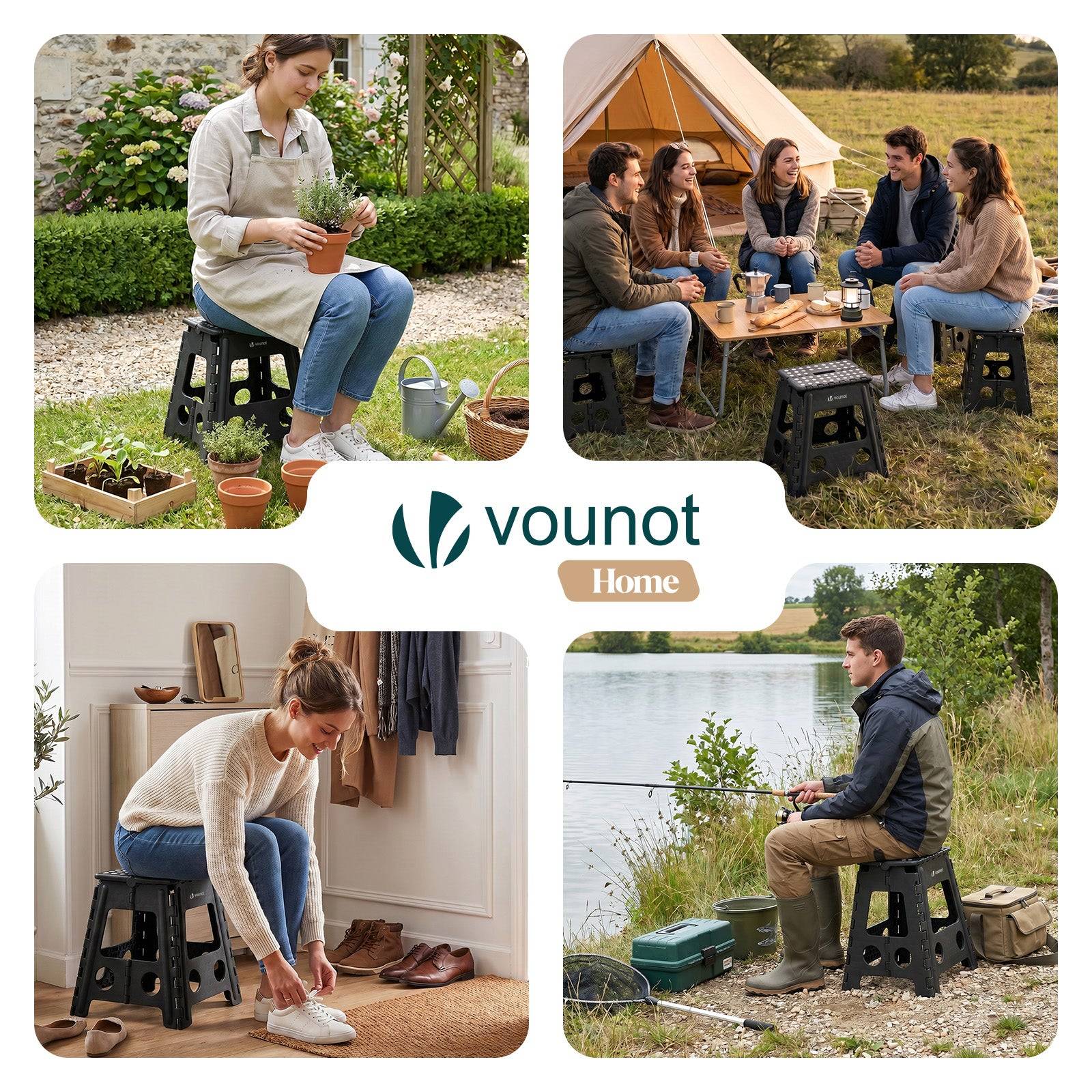 Tabouret pliant portable 39x32x40 cm - Marchepied pliable antidérapant avec poignée - Plastique - Noir - VOUNOT® - Image 7