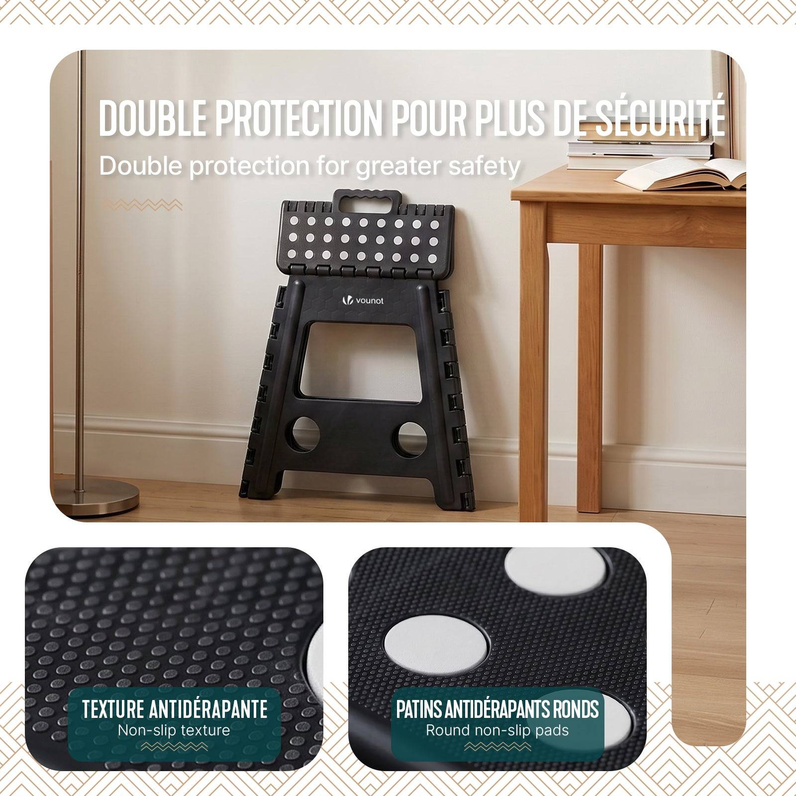 Tabouret pliant portable 39x32x40 cm - Marchepied pliable antidérapant avec poignée - Plastique - Noir - VOUNOT® - Image 4