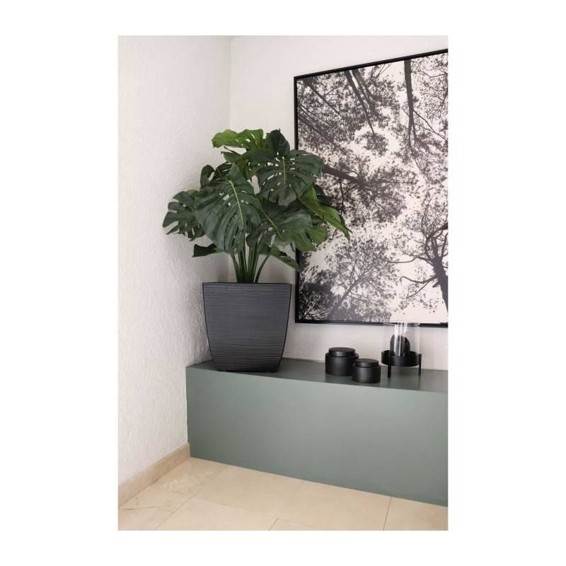 Eda - Eda Bac A Fleurs Carré Diva Stone 42 L - Avec Bac Amovible - Extérieur Ou Intérieur - Décor Vagues - 43,5 X 43,5 X H.44,2 Cm - Imagen 4