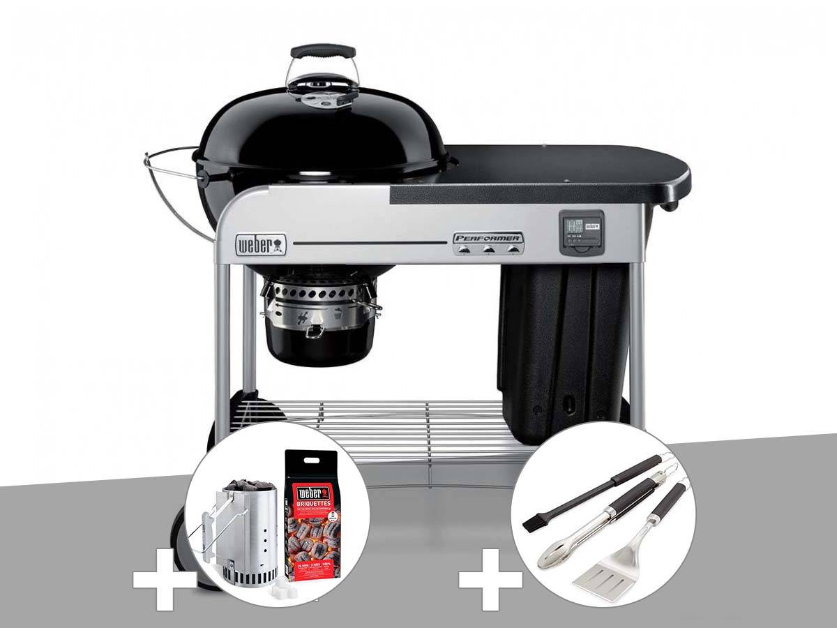 Weber - Barbecue à charbon Weber Performer Premium GBS 57 cm Noir + Kit cheminée + Kit ustensiles 3 pièces Better