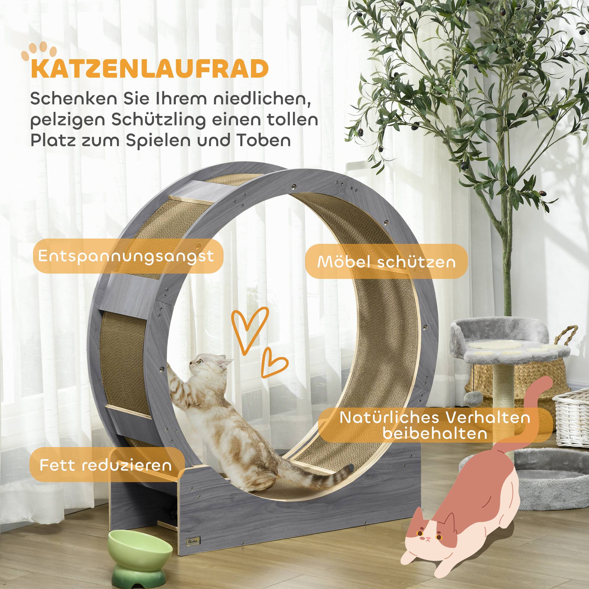 Roue exercice chat bois multi-couches intérieur course silencieuse 91x34x94cm gris - ComfortXL Outdoor Living - Image 6