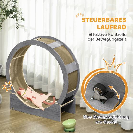 Roue exercice chat bois multi-couches intérieur course silencieuse 91x34x94cm gris - ComfortXL Outdoor Living - Image 8
