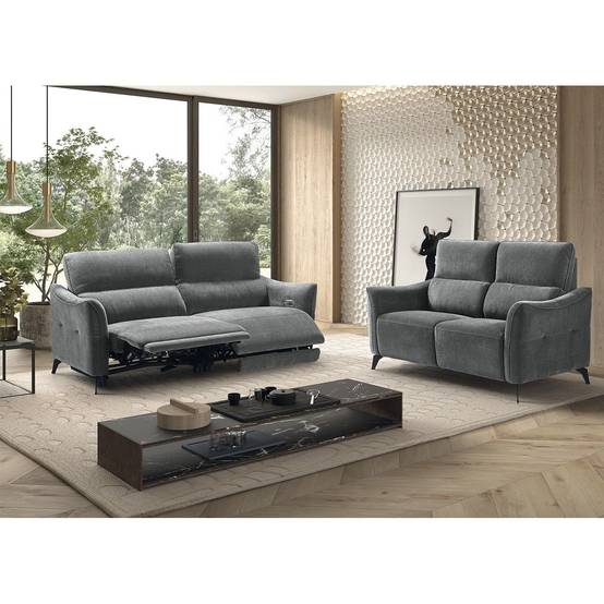 Ensemble Canapé relax électrique + canapé fixe tissu Waterproof Gris - BURGOS - Image 5