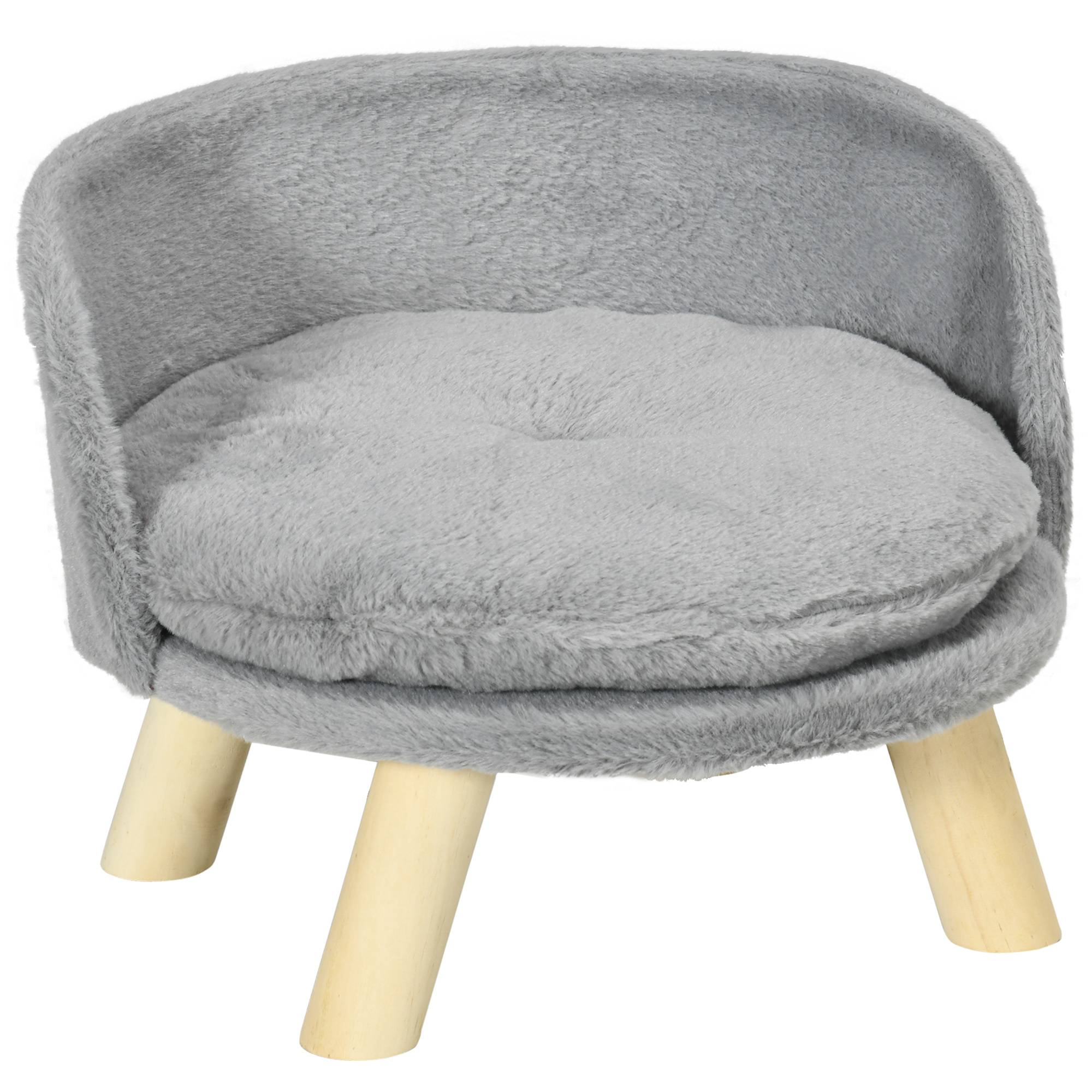 Sans Marque - Canapé lit panier chien design scandinave coussin moelleux amovible pieds bois Ø40,5x33 cm gris