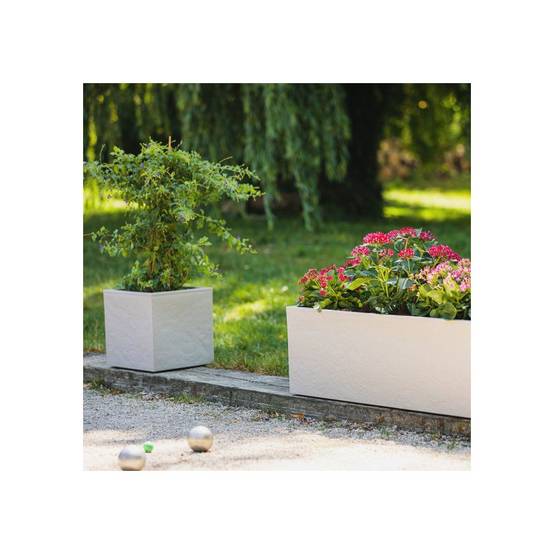 Eda - Jardinière carrée Volcania Up effet pierre 21 L - Beige calcaire - Eda - Image 3