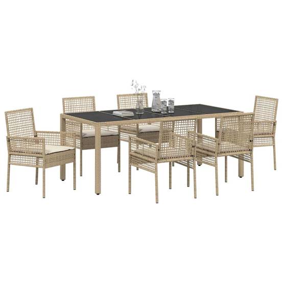 Table et chaises de jardin 6 places en polyrotin beige pour repas en terrasse et extérieur – ComfortXL Outdoor Living - Image 3