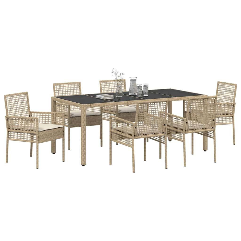 Table et chaises de jardin 6 places en polyrotin beige pour repas en terrasse et extérieur – ComfortXL Outdoor Living - Image 3