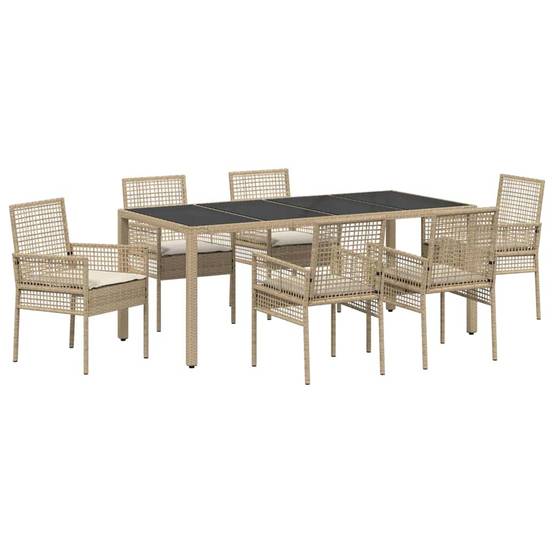 Table et chaises de jardin 6 places en polyrotin beige pour repas en terrasse et extérieur – ComfortXL Outdoor Living - Image 2
