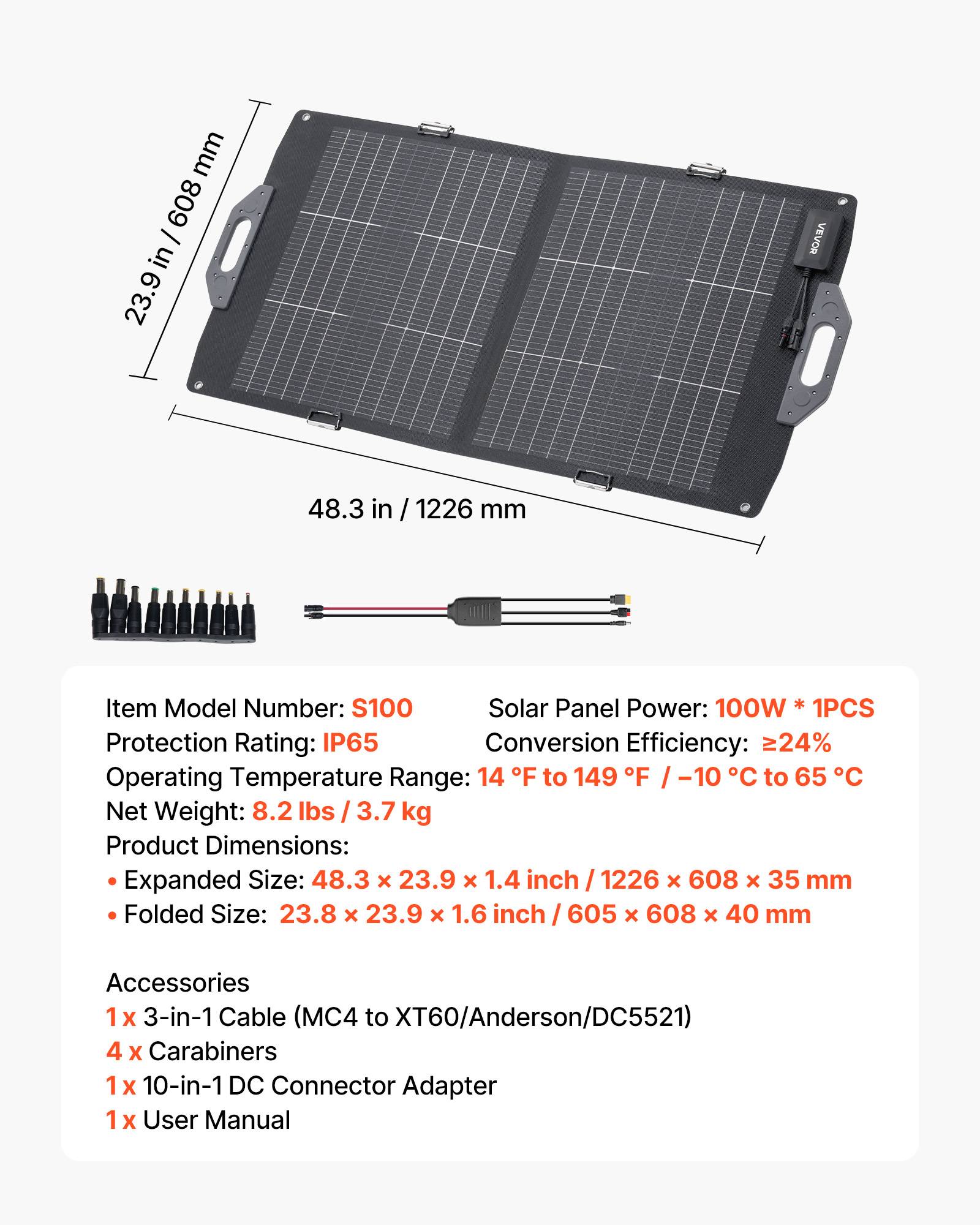 Vevor - VEVOR Panneau Solaire Portable Chargeur Pliable Monocristallin Bifacial 100 W - Image 7
