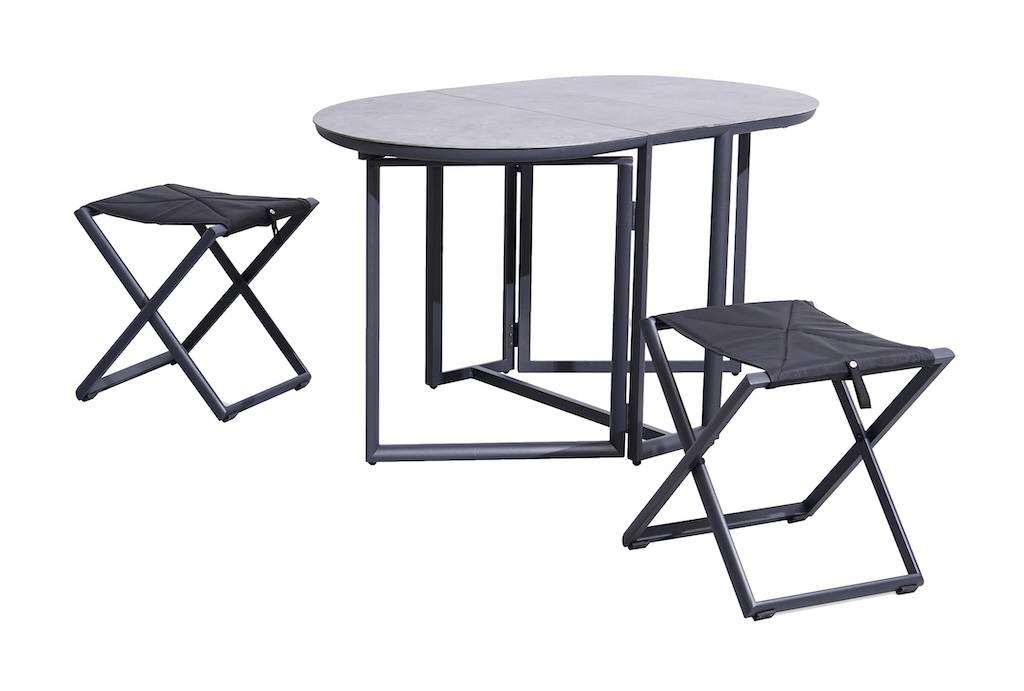 Proloisirs - Set pliant - BALCON - Aluminium époxy graphite - Table SPC top et tabourets TPEP - (1 table + 2 tabourets) PROLOISIRS