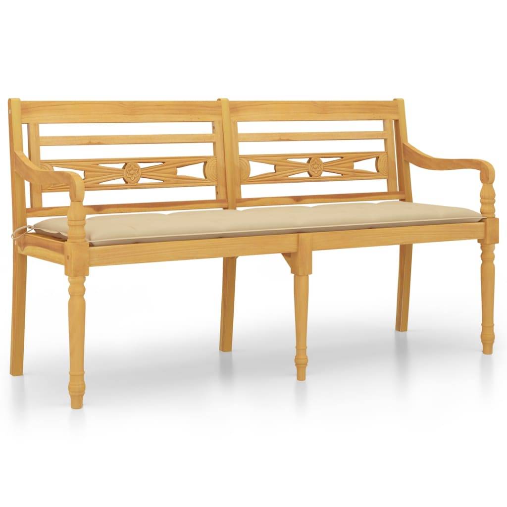 Helloshop26 - Banc de jardin meuble de patio d'extérieur terrasse avec coussin beige 150 x 51,5 x 84 cm bois de teck massif - Imagen 1