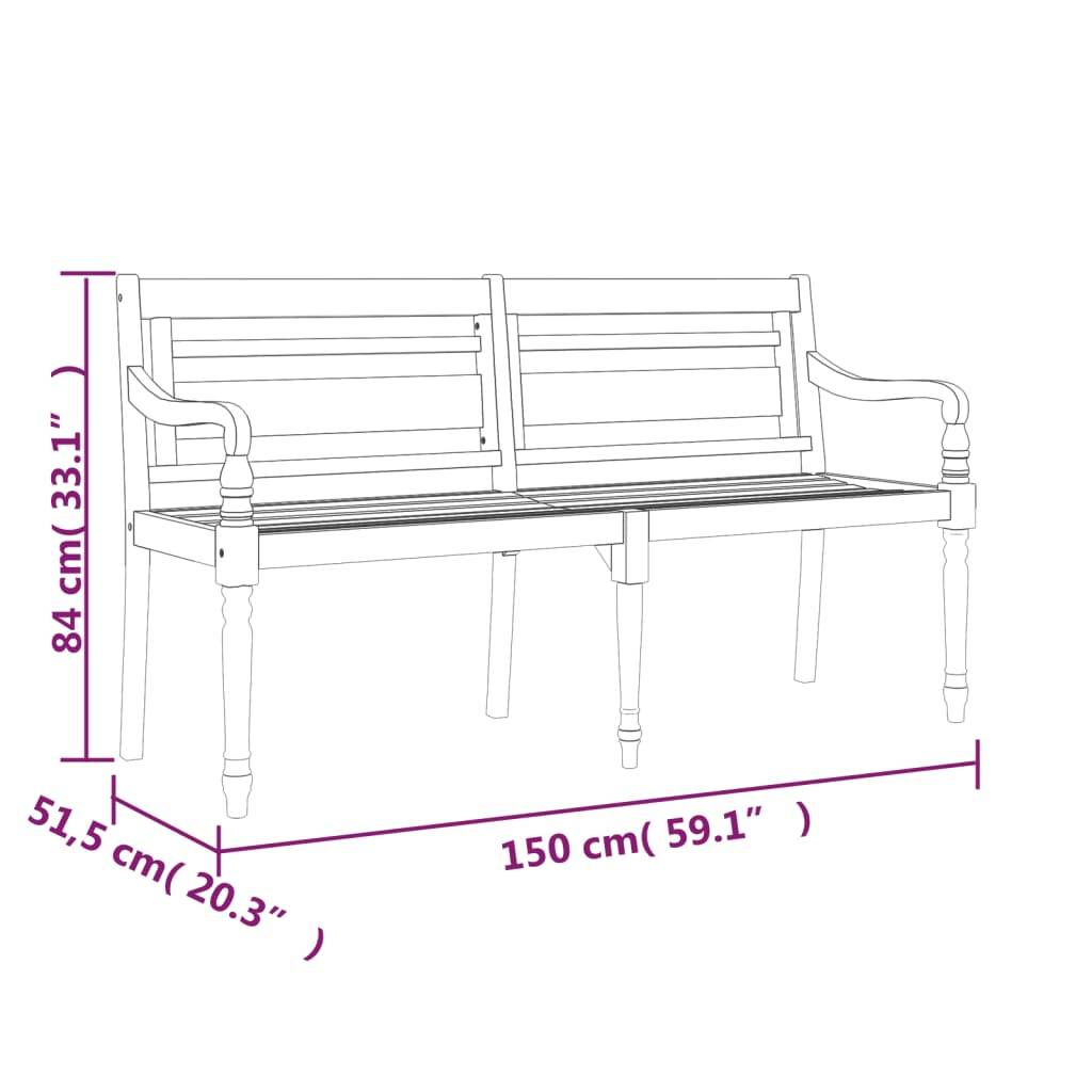 Helloshop26 - Banc de jardin meuble de patio d'extérieur terrasse avec coussin beige 150 x 51,5 x 84 cm bois de teck massif - Imagen 5