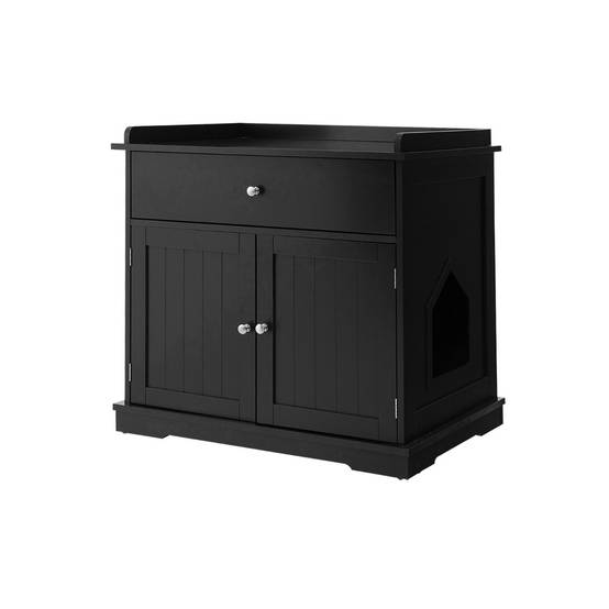 Enceinte de Bac à Litière pour Chat Meubles de Toilette Cachés pour Chat avec Tiroir et 2 Portes Table d'Appoint pour Chat Noir - Image 4