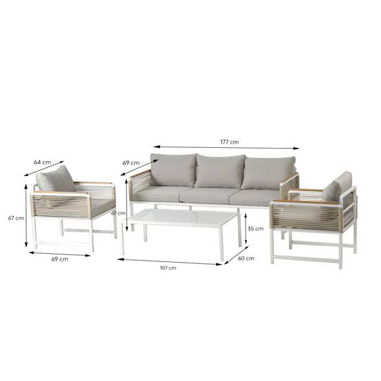 Salon de jardin 5 places avec table basse gris clair SOLOMON - Image 3