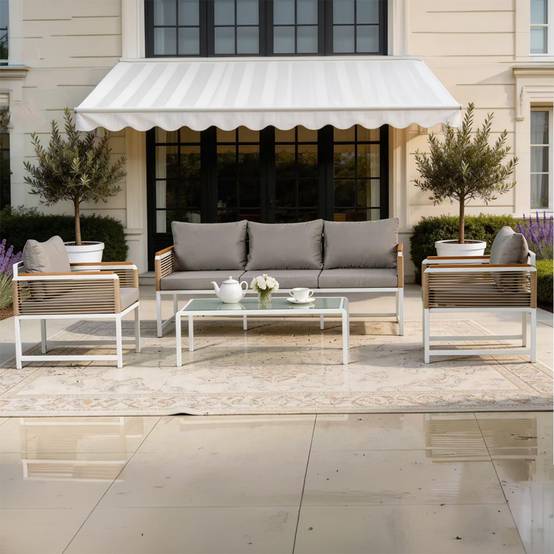 Salon de jardin 5 places avec table basse gris clair SOLOMON - Image 5