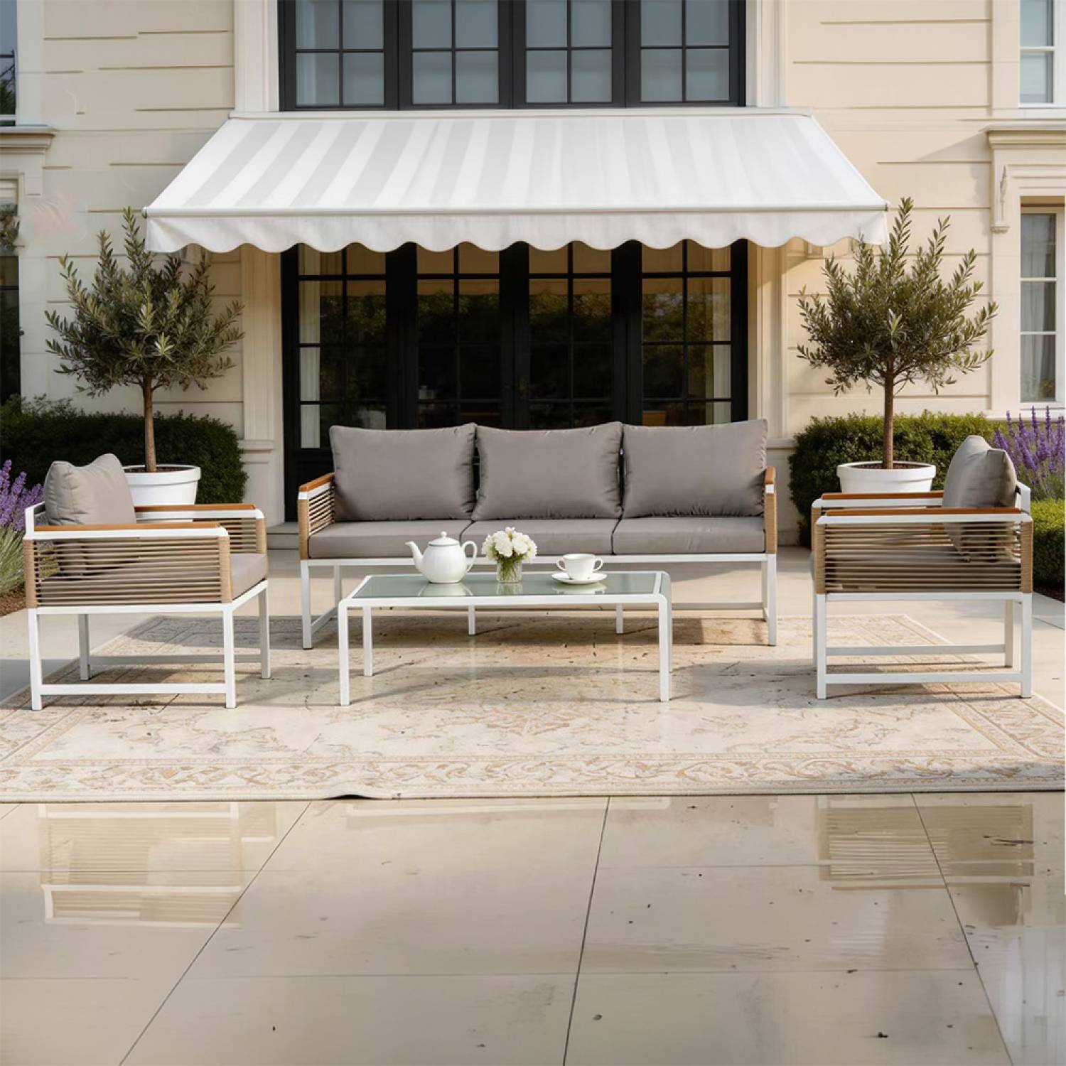 Salon de jardin 5 places avec table basse gris clair SOLOMON - Image 5