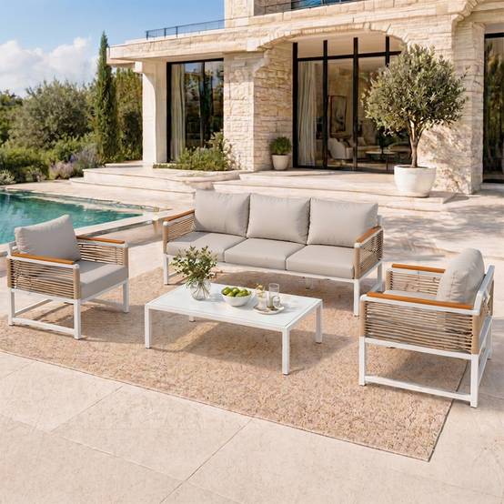Salon de jardin 5 places avec table basse gris clair SOLOMON - Image 4