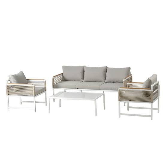 Salon de jardin 5 places avec table basse gris clair SOLOMON - Image 1