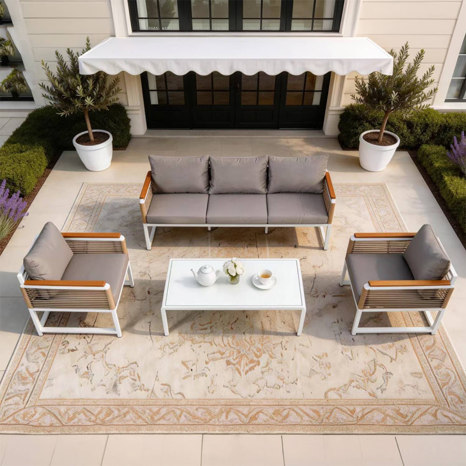 Salon de jardin 5 places avec table basse gris clair SOLOMON - Image 6
