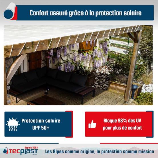 Toile Pergola Ivoire 2x2,5 m Protection Solaire XP680M2PR - Garantie 15 ans - Bâche Pergola étanche PVC - Made in France TECPLAST - Imagen 5