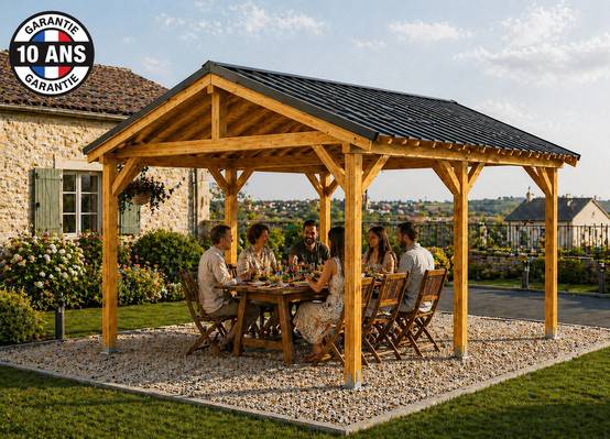 Carport bois 2 pentes en bois douglas 15 m² 6 Poteaux avec couverture acier. Abri voiture extérieur. Garantie 10 ans - Image 9