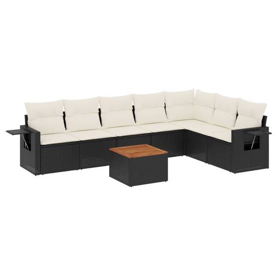 Canapé d'Angle 8 Pièces Résine Tressée 7 Places avec Coussins Crème pour Grande Terrasse Noir – ComfortXL Outdoor Living - Image 2